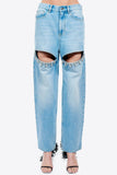 namcoverse High Rise Beading Cutout Straight Denim Jeans