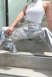 namcoverse High Waist Reflective PU Leather Pants