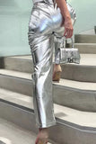 namcoverse High Waist Reflective PU Leather Pants