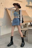 namcoverse High Waisted Irregular Denim Skorts