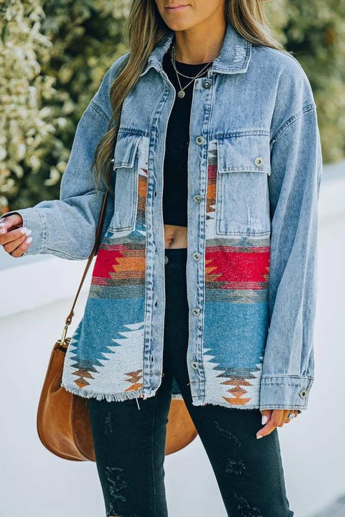 namcoverse Irregular Colorblock Patchwork Denim Jacket
