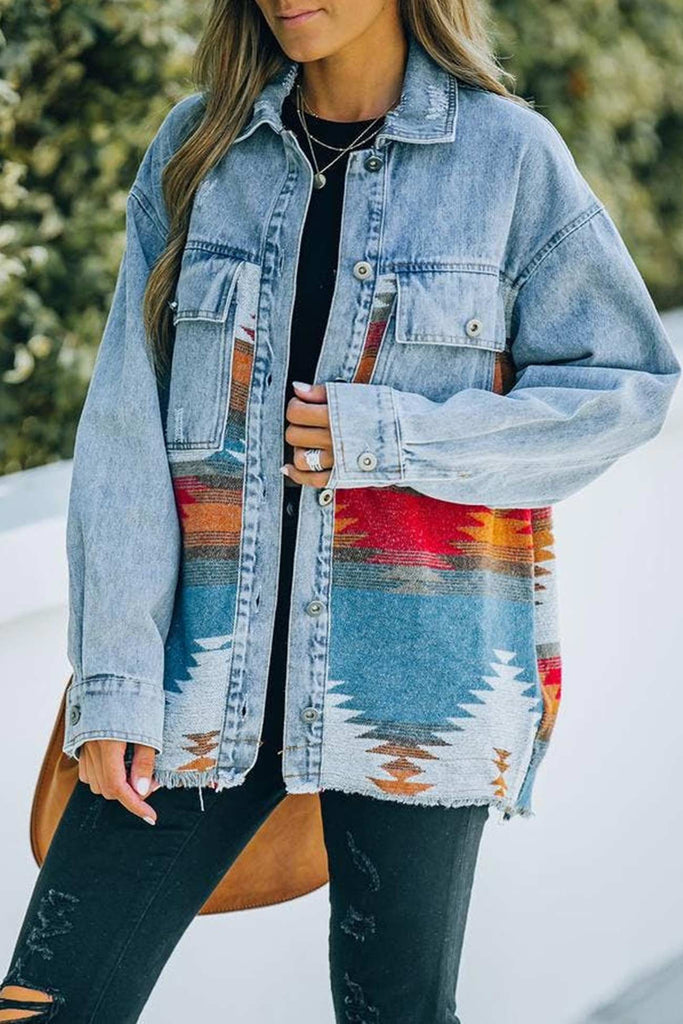 namcoverse Irregular Colorblock Patchwork Denim Jacket