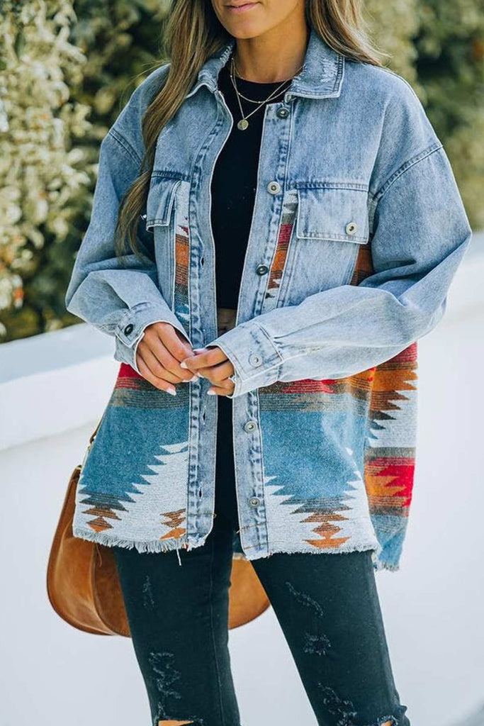 namcoverse Irregular Colorblock Patchwork Denim Jacket