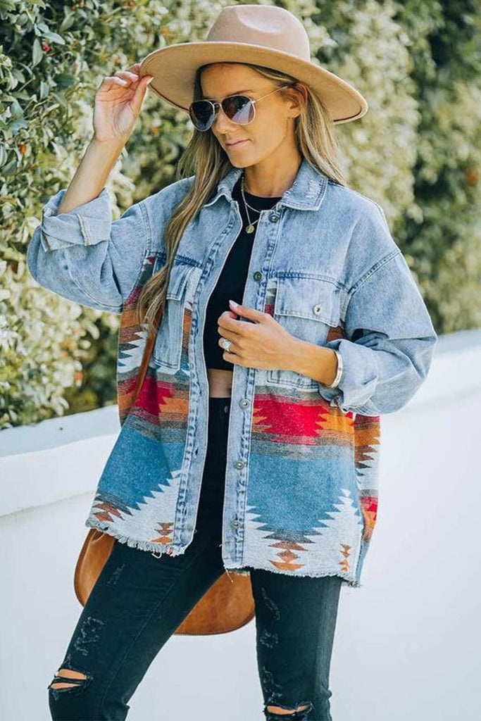 namcoverse Irregular Colorblock Patchwork Denim Jacket