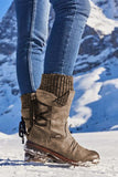 namcoverse Mid-Calf Knitted Patchwork Lace Up Boots