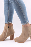 namcoverse Frosted Round Toe Chunky Heel Ankle Boots