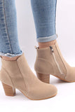 namcoverse Frosted Round Toe Chunky Heel Ankle Boots