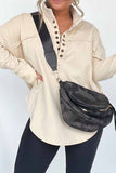 namcoverse Solid Button Up Long Sleeve Sweatshirt