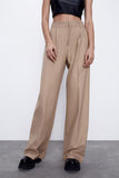 namcoverse Khaki Loose Straight Suit Long Pants