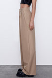 namcoverse Khaki Loose Straight Suit Long Pants