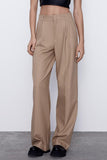 namcoverse Khaki Loose Straight Suit Long Pants