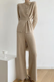 namcoverse Khaki Ribbed Cardigan Pant Set