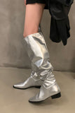 namcoverse Solid Color Pointed-toe Stacked Knee High Boots