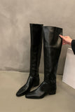 namcoverse Solid Color Pointed-toe Stacked Knee High Boots