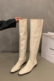 namcoverse Solid Color Pointed-toe Stacked Knee High Boots