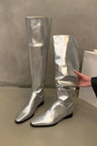 namcoverse Solid Color Pointed-toe Stacked Knee High Boots