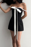 namcoverse Lace Straps Bow-tie Striped Cami Dress