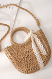 namcoverse Lace Bow Handmade Straw Bag