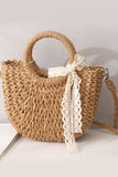 namcoverse Lace Bow Handmade Straw Bag