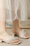 namcoverse Lace Pearl Square Toe Sandals