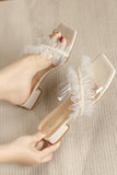 namcoverse Lace Pearl Square Toe Sandals