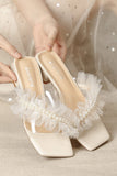 namcoverse Lace Pearl Square Toe Sandals