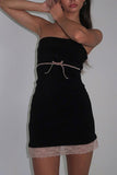 namcoverse Lacework Tie-up Strapless Mini Dress