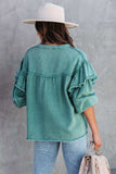 namcoverse Lantern Sleeve Nail Bead Ruffled Denim Tops