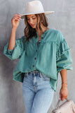 namcoverse Lantern Sleeve Nail Bead Ruffled Denim Tops