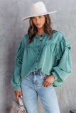 namcoverse Lantern Sleeve Nail Bead Ruffled Denim Tops