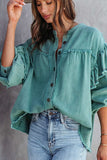 namcoverse Lantern Sleeve Nail Bead Ruffled Denim Tops