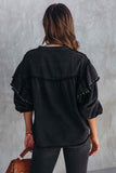 namcoverse Lantern Sleeve Nail Bead Ruffled Denim Tops