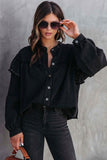 namcoverse Lantern Sleeve Nail Bead Ruffled Denim Tops