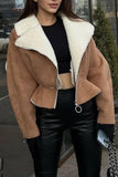 namcoverse Lapel Leather Patchwork Plush Coat