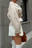 namcoverse Lapel Leather Patchwork Plush Coat