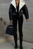 namcoverse Lapel Leather Patchwork Plush Coat