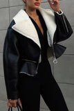 namcoverse Lapel Leather Patchwork Plush Coat