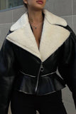 namcoverse Lapel Leather Patchwork Plush Coat