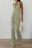 namcoverse Lapel Sleeveless Cardigan Two-piece Pants Set