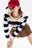 namcoverse Lapel Striped Patchwork Knitted Sweater