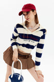 namcoverse Lapel Striped Patchwork Knitted Sweater