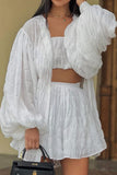 namcoverse Long Puff Sleeve Shirt Strapless Three-piece Shorts Set