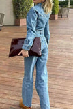 namcoverse Long Sleeve Pocketed High Waist Denim Jumpsuits