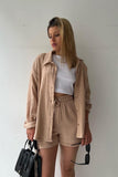 namcoverse Long Sleeve Solid Color Shirt Shorts Set