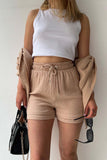 namcoverse Long Sleeve Solid Color Shirt Shorts Set