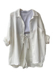 namcoverse Long Sleeve Solid Color Shirt Shorts Set
