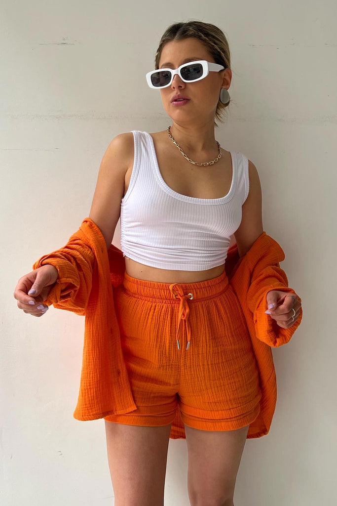 namcoverse Long Sleeve Solid Color Shirt Shorts Set