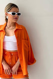 namcoverse Long Sleeve Solid Color Shirt Shorts Set