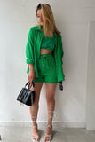 namcoverse Long Sleeve Solid Color Shirt Shorts Set