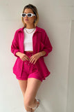 namcoverse Long Sleeve Solid Color Shirt Shorts Set